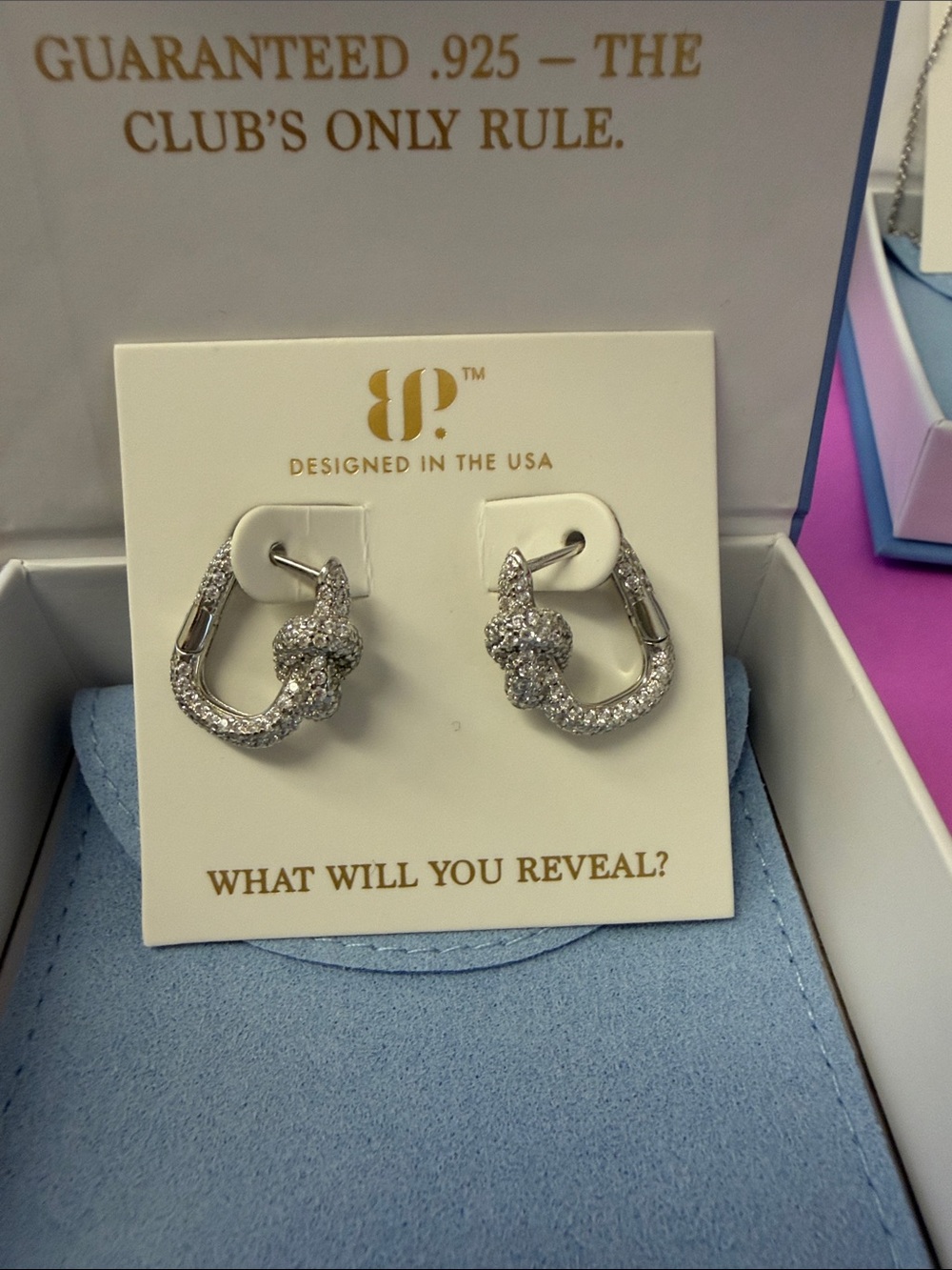 Bomb Party Sterling Silver .925 Knot Pavé Hoop Earrings - Silver rare unicorn